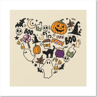 Heart Shape Halloween Spooky Ghost Boo Pumpkin Posters and Art